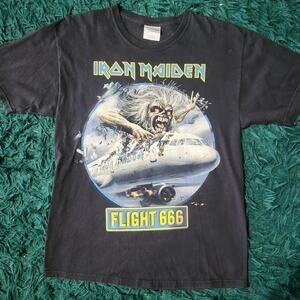 Iron Maiden Flight 666 Tee Black Eddie Graphic Heavyweight Band Shirt Size M